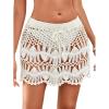imageMakeMeChic Womens Crochet Drawstring Knitted High Waisted Swimsuit Mini Cover Up Beach SkirtA Beige