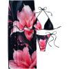 imageMakeMeChic Womens Floral Bikini Set Halter Triangle Tie Side Swimsuits with Cover Up SkirtBlack