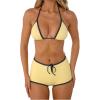 imageMakeMeChic Womens Halter Triangle Bikini Sets Leopard Swim Shorts Swimsuit Bathing SuitYellow