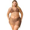 imageMakeMeChic Womens Plus Size 3 Piece Bikini Set Drawstring Halter Triangle Bikini Swimsuit with Beach SkirtCoffee Brown