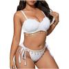 imageMakeMeChic Womens Plus Size Bikini Set Textured Underwire Push Up Tie Side Scallop Trim SwimsuitWhite