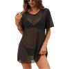 imageMakeMeChic Womens Sheer Mesh Swimsuit Cover Up See Through V Neck Short Sleeve Beach DressBlack