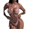 imageMakeMeChic Womens Sparkly Two Piece Bikini Set Sequin Halter Backless Tie Side Swimsuit Bathing SuitsPink