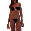 imageMakeMeChic Womens Strapless Bikini Set Bandeau Ring Linked Tie Side Bathing SuitBlack
