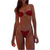 imageMakeMeChic Womens Strapless Bikini Set Bandeau Ring Linked Tie Side Bathing SuitRed