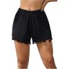 imageMakeMeChic Womens Tassel Hem High Waist Shorts Elastic Waist Wide Leg Summer Beach ShortsBlack