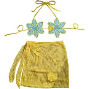 imageMakeMeChic Womens Crochet Cover Ups 3D Floral Halter Tie Back Beach Bathing Suit Cover UpMulticolor