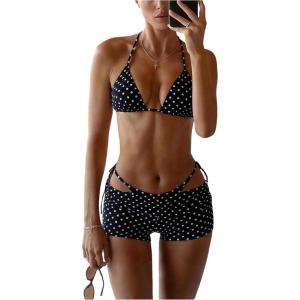 imageMakeMeChic Womens Halter Triangle Bikini Sets Leopard Swim Shorts Swimsuit Bathing SuitPolka Dots