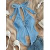 imageMakeMeChic Womens Halter Top Twist Deep V Neck Open Back Sexy Cute Summer Tank TopBuckle Blue Solid