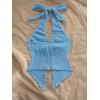 imageMakeMeChic Womens Halter Top Twist Deep V Neck Open Back Sexy Cute Summer Tank TopBuckle Blue Solid