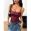 imageMakeMeChic Womens PU Leather Draped Camisole Spaghetti Strap Sleeveless Cami TopBurgundy