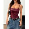 imageMakeMeChic Womens PU Leather Draped Camisole Spaghetti Strap Sleeveless Cami TopBurgundy