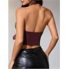 imageMakeMeChic Womens PU Leather Halter Top Buckle Open Back Y2K Crop Tops Corset Party ClubwearBurgundy
