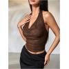 imageMakeMeChic Womens Sparkly Sequin Tops Cowl Neck Halter Top Crochet Blackless Rave Going Out TopsMocha Brown