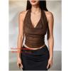 imageMakeMeChic Womens Sparkly Sequin Tops Cowl Neck Halter Top Crochet Blackless Rave Going Out TopsMocha Brown