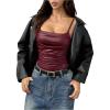 imageMakeMeChic Womens PU Leather Draped Camisole Spaghetti Strap Sleeveless Cami TopBurgundy