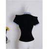 imageMakeMeChic Womens Fall Striped Blouse Short Sleeve 2 in 1 Collared Shirt Work Tops Teacher OutfitsBlack B