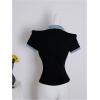 imageMakeMeChic Womens Fall Striped Blouse Short Sleeve 2 in 1 Collared Shirt Work Tops Teacher OutfitsBlack C