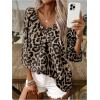 imageMakeMeChic Womens Leopard Print Tops V Neck 34 Sleeve Cheetah Print Blouse Shirt Casual TopCoffee Brown