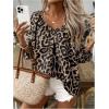 imageMakeMeChic Womens Leopard Print Tops V Neck 34 Sleeve Cheetah Print Blouse Shirt Casual TopCoffee Brown