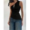 imageMakeMeChic Womens Off The Shoulder Asymmetrical Tops Going Out Dressy Shirt TopsBlack