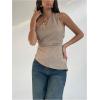 imageMakeMeChic Womens Off The Shoulder Asymmetrical Tops Going Out Dressy Shirt TopsKhaki