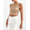 imageMakeMeChic Womens Party Crop Tops Satin Tie Back Ruched Boat Neck Sparkle Silk Tank Tops ShirtsChampagne