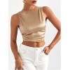 imageMakeMeChic Womens Party Crop Tops Satin Tie Back Ruched Boat Neck Sparkle Silk Tank Tops ShirtsChampagne