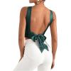 imageMakeMeChic Womens Party Crop Tops Satin Tie Back Ruched Boat Neck Sparkle Silk Tank Tops ShirtsDark Green