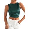 imageMakeMeChic Womens Party Crop Tops Satin Tie Back Ruched Boat Neck Sparkle Silk Tank Tops ShirtsDark Green