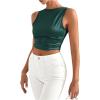 imageMakeMeChic Womens Party Crop Tops Satin Tie Back Ruched Boat Neck Sparkle Silk Tank Tops ShirtsDark Green