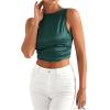 imageMakeMeChic Womens Party Crop Tops Satin Tie Back Ruched Boat Neck Sparkle Silk Tank Tops ShirtsDark Green