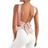 imageMakeMeChic Womens Party Crop Tops Satin Tie Back Ruched Boat Neck Sparkle Silk Tank Tops ShirtsPink