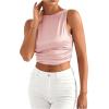 imageMakeMeChic Womens Party Crop Tops Satin Tie Back Ruched Boat Neck Sparkle Silk Tank Tops ShirtsPink