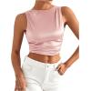 imageMakeMeChic Womens Party Crop Tops Satin Tie Back Ruched Boat Neck Sparkle Silk Tank Tops ShirtsPink