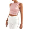 imageMakeMeChic Womens Party Crop Tops Satin Tie Back Ruched Boat Neck Sparkle Silk Tank Tops ShirtsPink