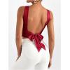 imageMakeMeChic Womens Party Crop Tops Satin Tie Back Ruched Boat Neck Sparkle Silk Tank Tops ShirtsRed