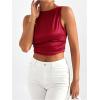 imageMakeMeChic Womens Party Crop Tops Satin Tie Back Ruched Boat Neck Sparkle Silk Tank Tops ShirtsRed