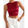 imageMakeMeChic Womens Party Crop Tops Satin Tie Back Ruched Boat Neck Sparkle Silk Tank Tops ShirtsRed
