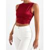 imageMakeMeChic Womens Party Crop Tops Satin Tie Back Ruched Boat Neck Sparkle Silk Tank Tops ShirtsRed