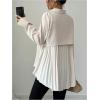 imageMakeMeChic Womens Pleated Wrap Long Sleeve Collar Button Down Shirts Casual Blouse TopsBeige