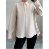 imageMakeMeChic Womens Pleated Wrap Long Sleeve Collar Button Down Shirts Casual Blouse TopsBeige