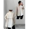 imageMakeMeChic Womens Pleated Wrap Long Sleeve Collar Button Down Shirts Casual Blouse TopsBeige