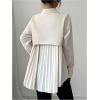 imageMakeMeChic Womens Pleated Wrap Long Sleeve Collar Button Down Shirts Casual Blouse TopsBeige