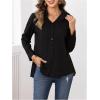 imageMakeMeChic Womens Pleated Wrap Long Sleeve Collar Button Down Shirts Casual Blouse TopsBlack