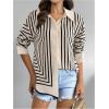 imageMakeMeChic Womens Pleated Wrap Long Sleeve Collar Button Down Shirts Casual Blouse TopsBlack and Beige
