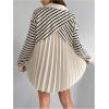 imageMakeMeChic Womens Pleated Wrap Long Sleeve Collar Button Down Shirts Casual Blouse TopsBlack and Beige