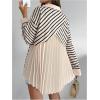 imageMakeMeChic Womens Pleated Wrap Long Sleeve Collar Button Down Shirts Casual Blouse TopsBlack and Beige