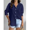 imageMakeMeChic Womens Pleated Wrap Long Sleeve Collar Button Down Shirts Casual Blouse TopsBlue