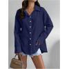 imageMakeMeChic Womens Pleated Wrap Long Sleeve Collar Button Down Shirts Casual Blouse TopsBlue